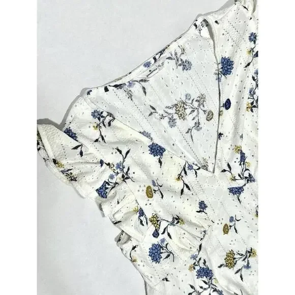 Springfield Womens Summer Dress White Floral Sleeveless Ruffles Short Size XL - Picture 9 of 10